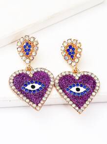 juran 1 Pair Heart-Shaped And Evil Eye Pendant Earrings, Fashion Casual Jewelry Accessories For Women - Purple - View 2