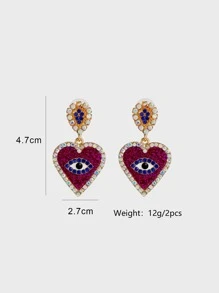 juran 1 Pair Heart-Shaped And Evil Eye Pendant Earrings, Fashion Casual Jewelry Accessories For Women - Purple - View 3