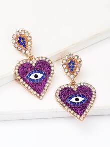 juran 1 Pair Heart-Shaped And Evil Eye Pendant Earrings, Fashion Casual Jewelry Accessories For Women - Purple - View 4