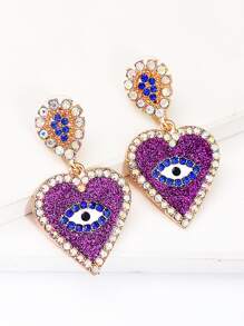juran 1 Pair Heart-Shaped And Evil Eye Pendant Earrings, Fashion Casual Jewelry Accessories For Women - Purple - View 5