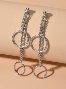 Circle Decor Earrings - Silver - View 1