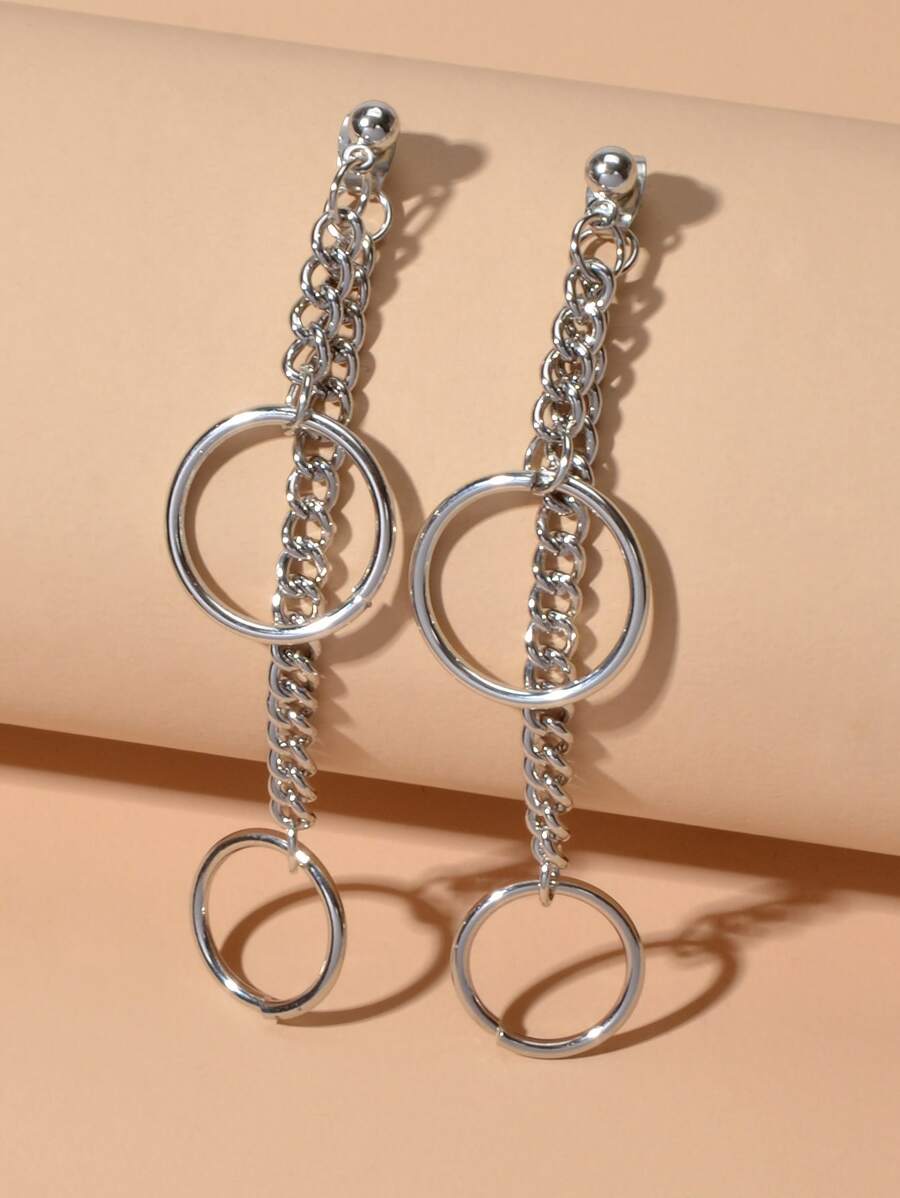 Circle Decor Earrings - Silver - View 1