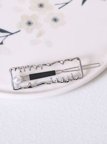 Faux Pearl Geo Decor Kẹp tóc tối giản - Bạc - Xem 1