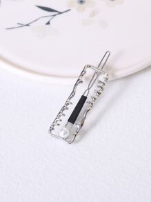 Faux Pearl Geo Decor Kẹp tóc tối giản - Bạc - Xem 3