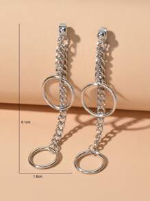 Circle Decor Earrings - Silver - View 3