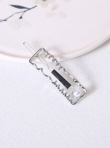 Faux Pearl Geo Decor Kẹp tóc tối giản - Bạc - Xem 4