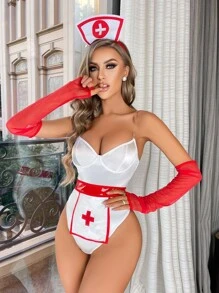 7入組雙色鋼圈性感緊身連體衣和手套