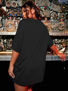 Flirla Plus Heart & Letter Graphic Drop Shoulder Tee - Black - View 2