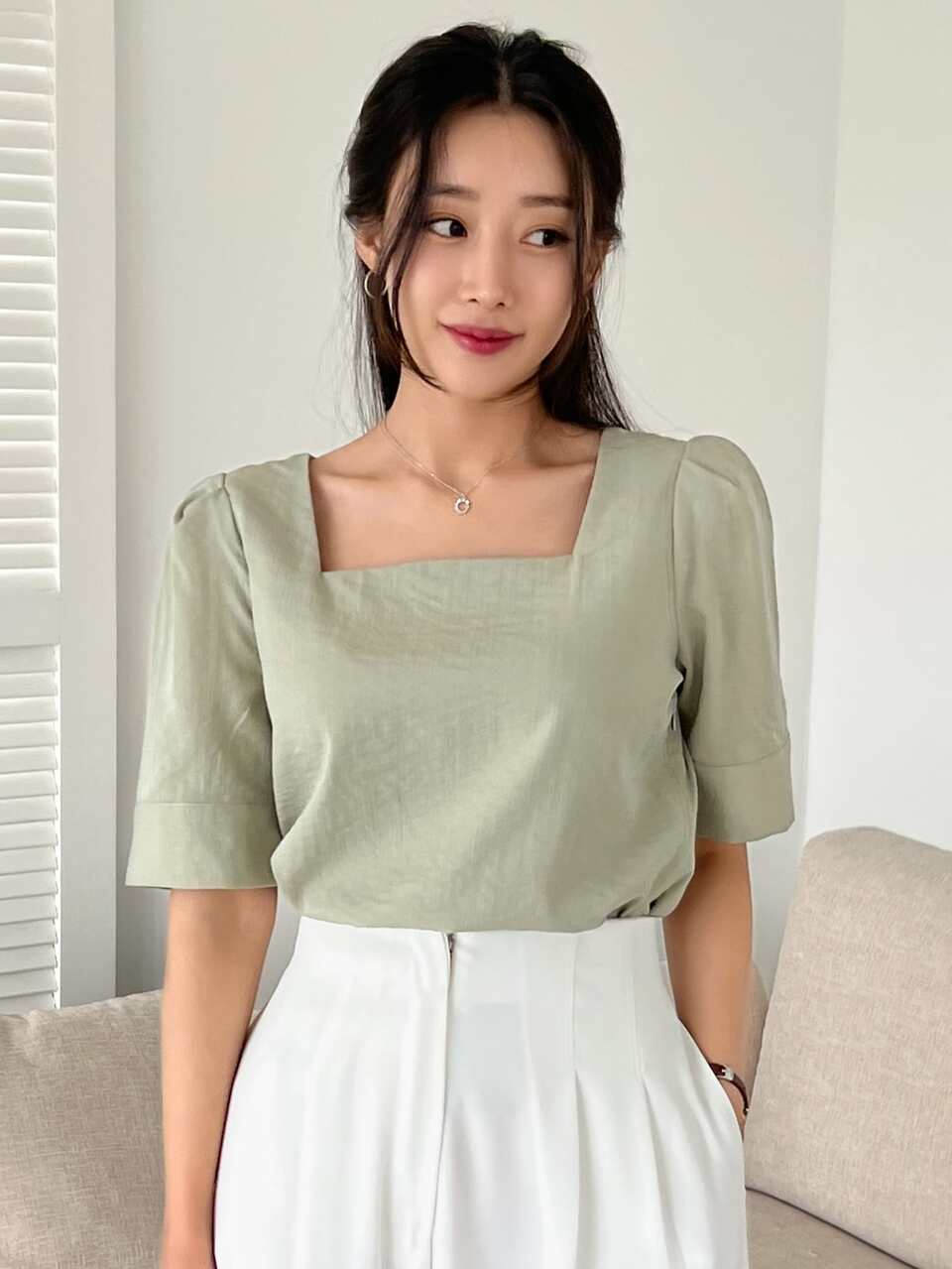Square Neck Puff Sleeve Blouse