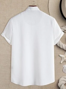 Manfinity Homme Men Solid Pocket Patched Shirt Without Tee, Slim Fit Short Sleeve Button Up Plain White Shirt - White - View 2