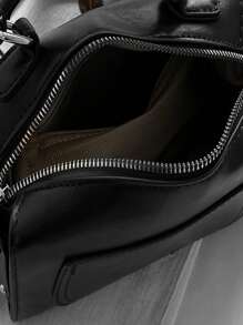 Mini Letter Print Studded Decor Bucket Bag - Black - View 6