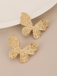 2 piezas de accesorios para el cabello de la marca Nicho, tipo mariposa metálica fría con superficie cóncava-convexa y tamaño mediano para todo uso, estilo europeo y americano con resorte - Dorado - Ver 1