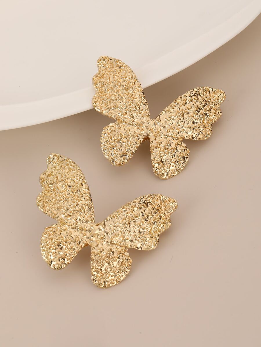 2 piezas de accesorios para el cabello de la marca Nicho, tipo mariposa metálica fría con superficie cóncava-convexa y tamaño mediano para todo uso, estilo europeo y americano con resorte - Dorado - Ver 1