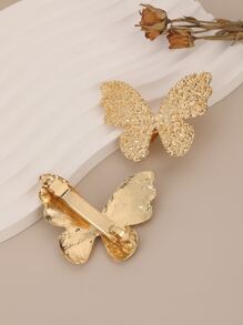 2 piezas de accesorios para el cabello de la marca Nicho, tipo mariposa metálica fría con superficie cóncava-convexa y tamaño mediano para todo uso, estilo europeo y americano con resorte - Dorado - Ver 2