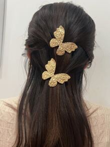 2 piezas de accesorios para el cabello de la marca Nicho, tipo mariposa metálica fría con superficie cóncava-convexa y tamaño mediano para todo uso, estilo europeo y americano con resorte - Dorado - Ver 3
