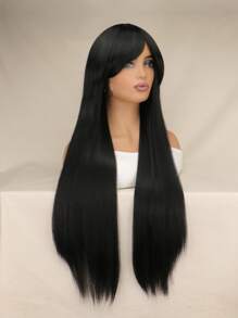 Tóc giả tổng hợp siêu dài thẳng có tóc mái - màu đen - Xem 3