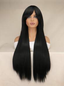 Tóc giả tổng hợp siêu dài thẳng có tóc mái - màu đen - Xem 4