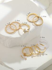 9pcs Rhinestone & Faux Pearl Decor Ring - Yellow Gold - View 3