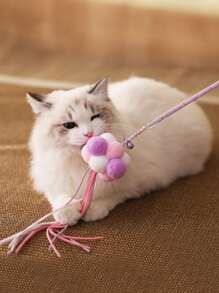 1pc Pom Pom Decor Cat Teaser Stick - Purple - View 2