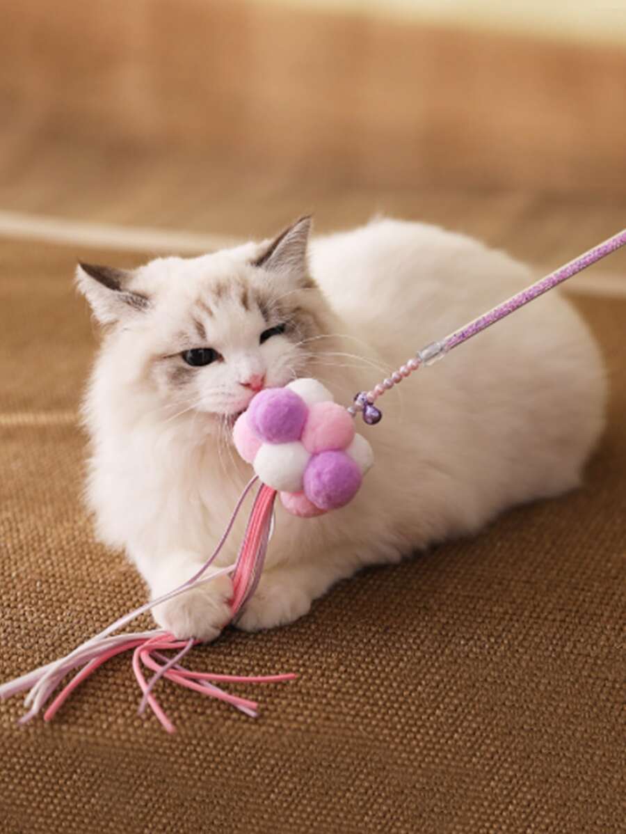 1pc Pom Pom Decor Cat Teaser Stick