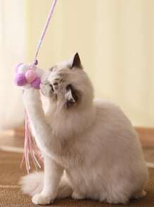 1pc Pom Pom Decor Cat Teaser Stick - Purple - View 4