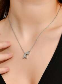 Letter & Heart Charm Necklace - Silver - View 1