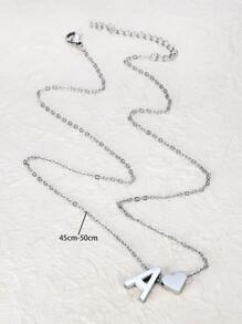 Letter & Heart Charm Necklace - Silver - View 5