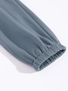 SHEIN Unity 加絨內裏素色運動衫帶衛褲 - 霧霾藍 - 查看 4