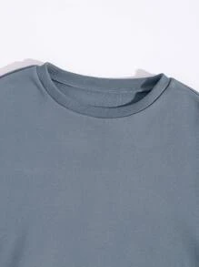 SHEIN Unity 加絨內裏素色運動衫帶衛褲 - 霧霾藍 - 查看 5