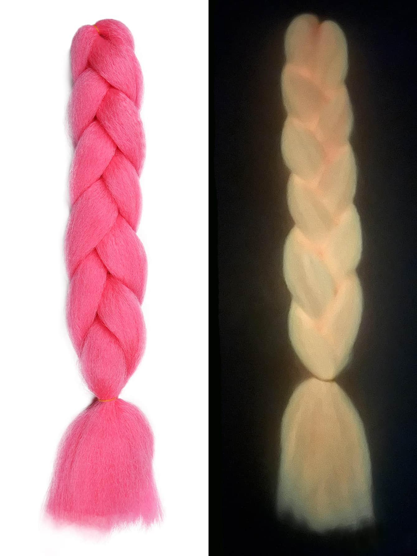 玫瑰紅色編織頭髮大號盒子辮髮延伸，在黑暗中發光編織頭髮不打結發光大號辮髮(1件24英寸)