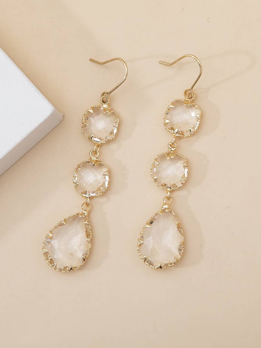 1 Cặp bông tai bằng thủy tinh trong suốt sáng bóng có khung kim loại màu vàng, bạc, hồng, đen, nhiều màu, thích hợp để đeo hàng ngày, dự tiệc, làm quà tặng - Vàng - Xem 1