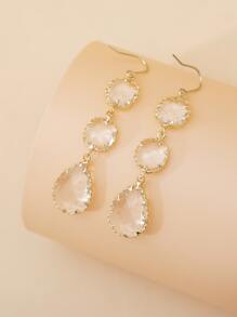 1 Cặp bông tai bằng thủy tinh trong suốt sáng bóng có khung kim loại màu vàng, bạc, hồng, đen, nhiều màu, thích hợp để đeo hàng ngày, dự tiệc, làm quà tặng - Vàng - Xem 3