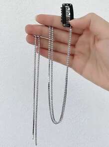 1入裝鑽石鏈隱形裝飾髮夾 - 銀色 - 查看 2