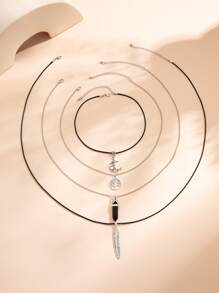 4入組月亮和幾何吊墜項鍊 - 彩色 - 查看 2