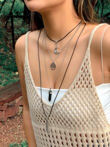 4入組月亮和幾何吊墜項鍊 - 彩色 - 查看 6