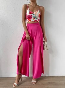 SHEIN Holidaya Bộ đồ hai mảnh nữ Ren lên Tách cao Hoa Boho - Nhiều màu - Xem 2