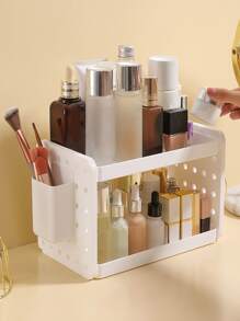 Double-layer Cosmetic Storage Rack, 1pc Multi-Use Makeup Organizer, Perfume Storage Box,Eyeshadow Palette Display Stand, Nail Polish Storage Container, Desk Organizer For Bedroom Dresser Or Vanity Countertop - White - View 2