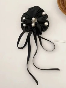 仿珍珠装饰发圈优雅蝴蝶结发带马尾辫固定器发圈弹性发绳