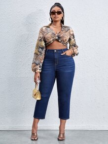 Plus High Waist Cat Whisker Jeans - Dark Wash - View 1