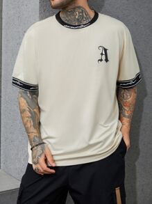 Manfinity EMRG 男士字母圖案拼接邊T恤 - 杏色 - 查看 1