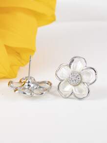 1 对时尚高端优雅甜美百搭白色树脂花瓣樱花耳钉，适合日常佩戴 - 銀色 - 查看 2