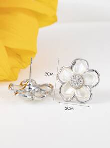 1 对时尚高端优雅甜美百搭白色树脂花瓣樱花耳钉，适合日常佩戴 - 銀色 - 查看 3
