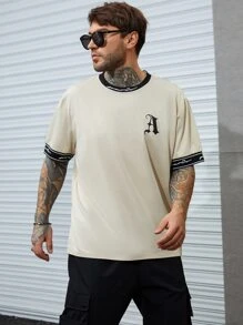 Manfinity EMRG 男士字母圖案拼接邊T恤 - 杏色 - 查看 6