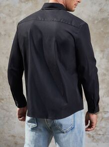 Manfinity Men Plus Contrast Plaid Trim Button Up Shirt - Black - View 2