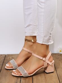 Sandalias de serraje falso con diseño de diamante de imitación tira tobillera - Albaricoque - Ver 2