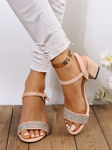 Sandalias de serraje falso con diseño de diamante de imitación tira tobillera - Albaricoque - Ver 3