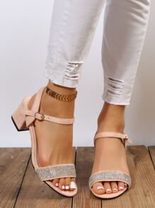 Sandalias de serraje falso con diseño de diamante de imitación tira tobillera - Albaricoque - Ver 5