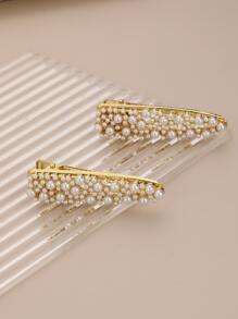 Kẹp tóc hình giọt nước và hình vuông tối giản đính ngọc trai giả, thích hợp cho tóc mái lệch và tóc thẳng. Kẹp tóc thanh lịch, phụ kiện tóc. - Nhiều màu - Xem 5