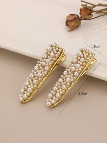 Kẹp tóc hình giọt nước và hình vuông tối giản đính ngọc trai giả, thích hợp cho tóc mái lệch và tóc thẳng. Kẹp tóc thanh lịch, phụ kiện tóc. - Nhiều màu - Xem 6