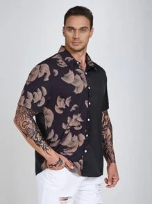 Manfinity RSRT Men Plus Leaf Print Shirt - Black - View 3